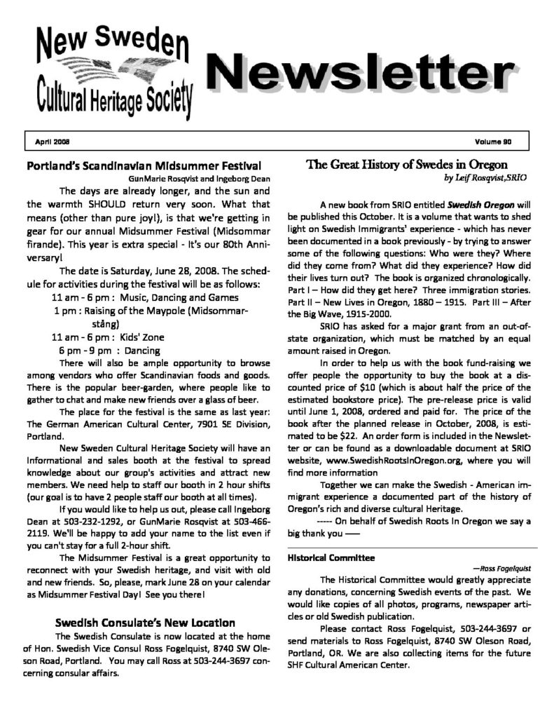 Newsletter April 2008