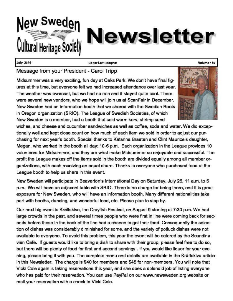 Newsletter August 2014