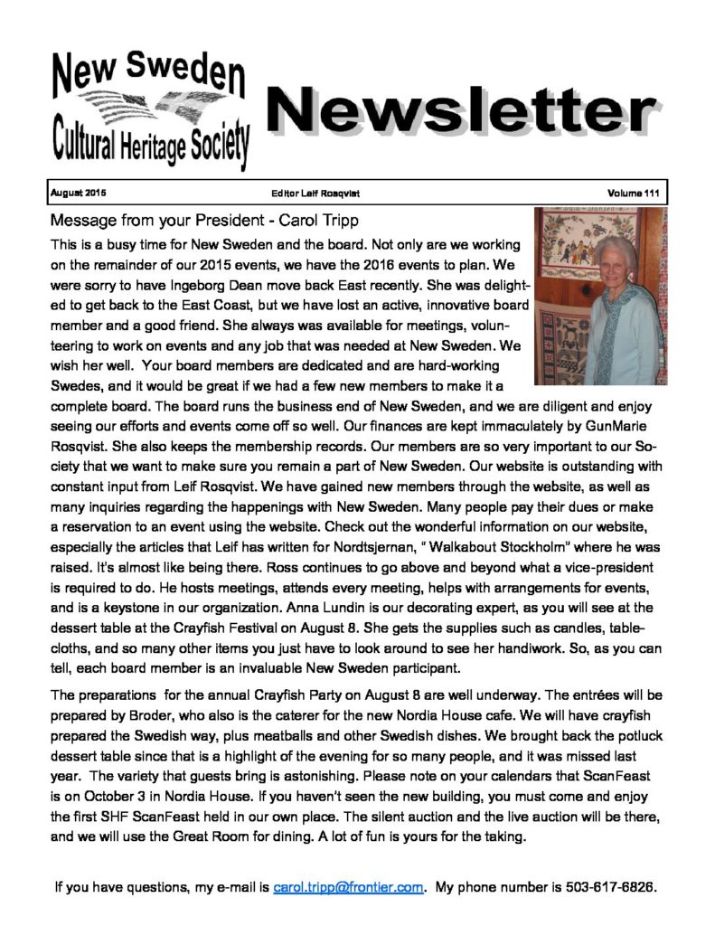Newsletter August 2015